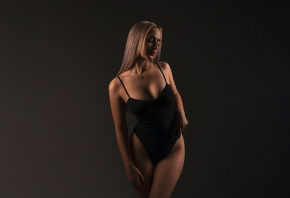 black bodysuit, hips, studio, blonde, , women indoors, model, standing