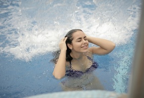 Woman, in Blue Bikini, Top, in Water