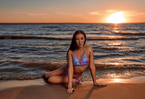 Vyacheslav Tsurkan, brunette, beach, , bikini, ass, model, sunset, hips, nature