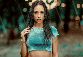 Mulher, Natural, Linda, Morena, Chuva, Cabelo, Molhado