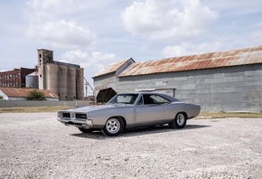 Mopar, Classic, Silver, Muscle, Charger, Dirt, Buildings