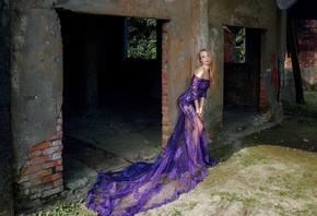 dress, purple, model, pose, beauty, blonde