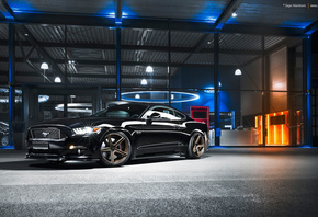 lights, black, mustang, ford, night, 5.0