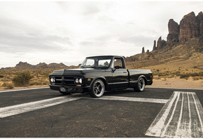 1970 Chevrolet C10, black, truck, bowtie, outdoors