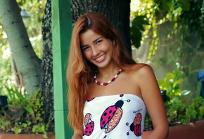 Agatha Vega, suntanned, beautiful, dress, summer, outdoors, nature, relaxat ...