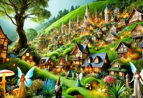 : fairy tale village, enchanted forest, fairy houses, glowing cottages, fan ...