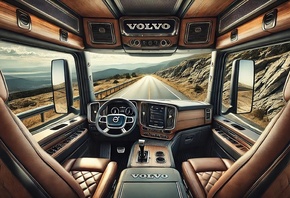 Volvo, truck interior, luxury, dashboard, scenic view, leather seats, road  ...