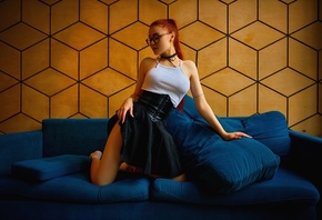 Sergey Bogatkov, redhead, miniskirt, black skirt, women indoors, women with ...