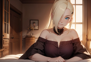 Yamanaka Ino, Naruto, anime, Naruto Shippuden, blonde, fantasy girl, anime girls, AI Art, blue eyes, women, 