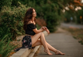 Georgy Dyakov, closed eyes, brunette, legs, skirt, women outdoors, , ...