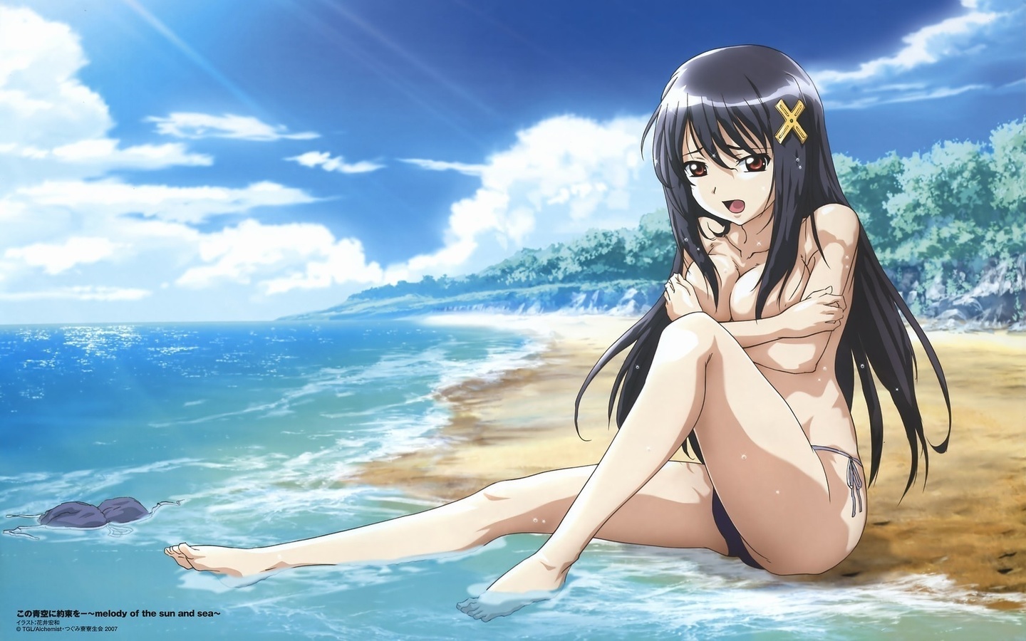 Картинки пляж, девушка, голая, аниме - обои 1440x900, картинка №6532