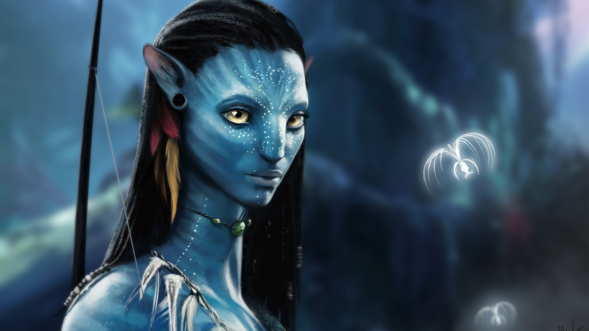 Картинки neytiri, аватар, avatar, спокойствие, готова в путь, внимание,  фильм, 3d - обои 1920x1080, картинка №6901