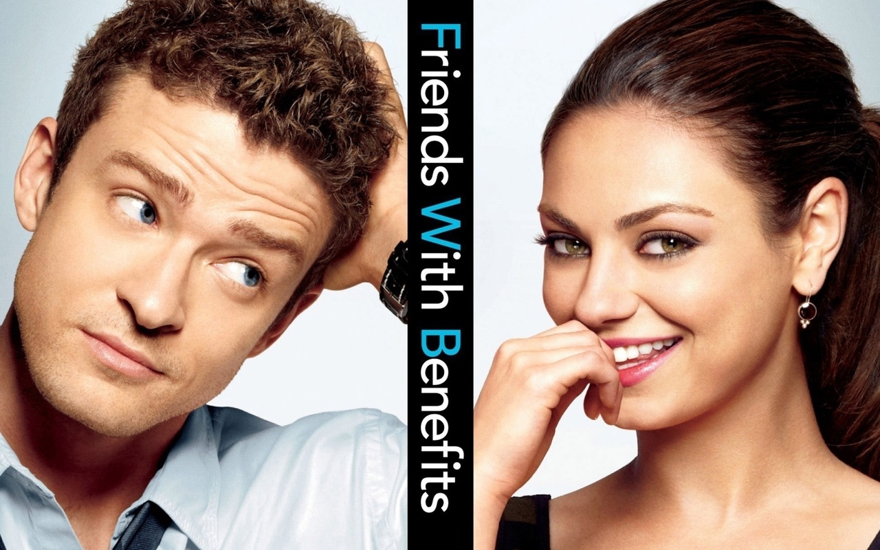 Картинки секс по дружбе, friends with benefits, фильм, комедия, актёры,  джастин тимберлэйк, justin timberlake, мила кунис, mila kunis, лица,  надпись, фильм, фильмы, кино, брюнетка - обои 1280x800, картинка №7773