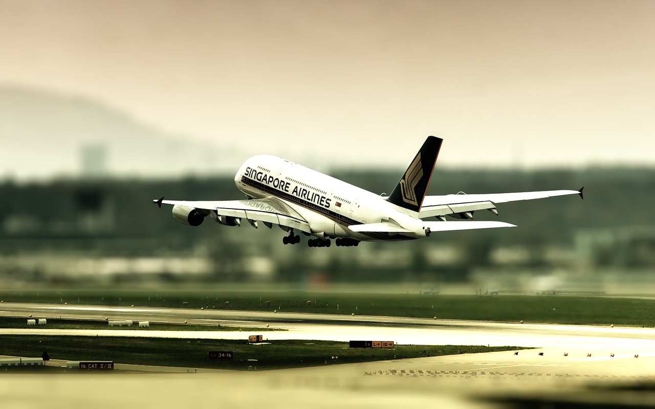 Airbus 380, zurich airport, , tilt shift