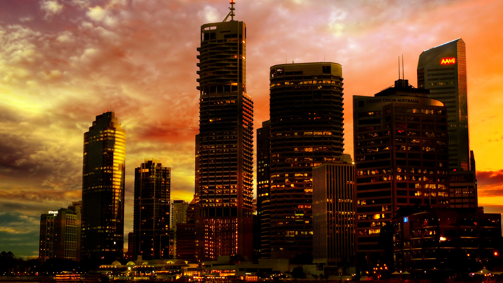 , city lights, wallpaper, skyscraper, sunset city, Methevas, , australia