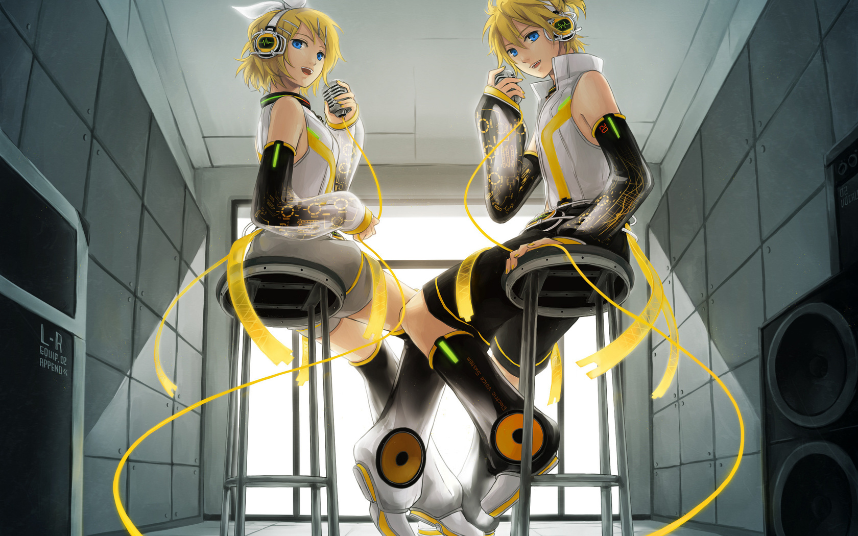 Картинки концерт, вокалод, kagamine len, дуэт, Аниме, микрофон, музыка -  обои 1680x1050, картинка №10662