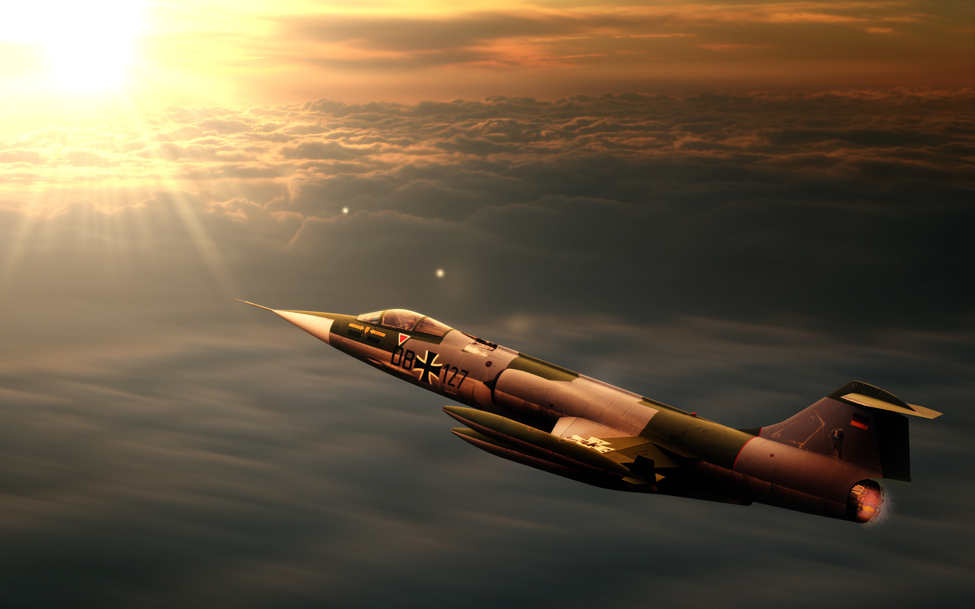 starfighter, interceptor, sunset, F104, jet