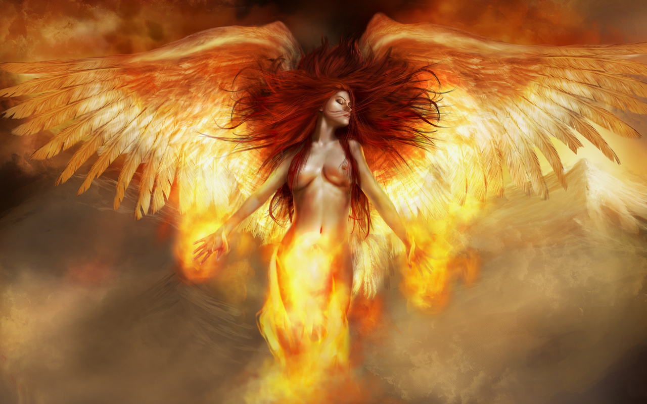 Картинки Fire angel, девушка, огненый ангел, огонь - обои 1280x800,  картинка №19978