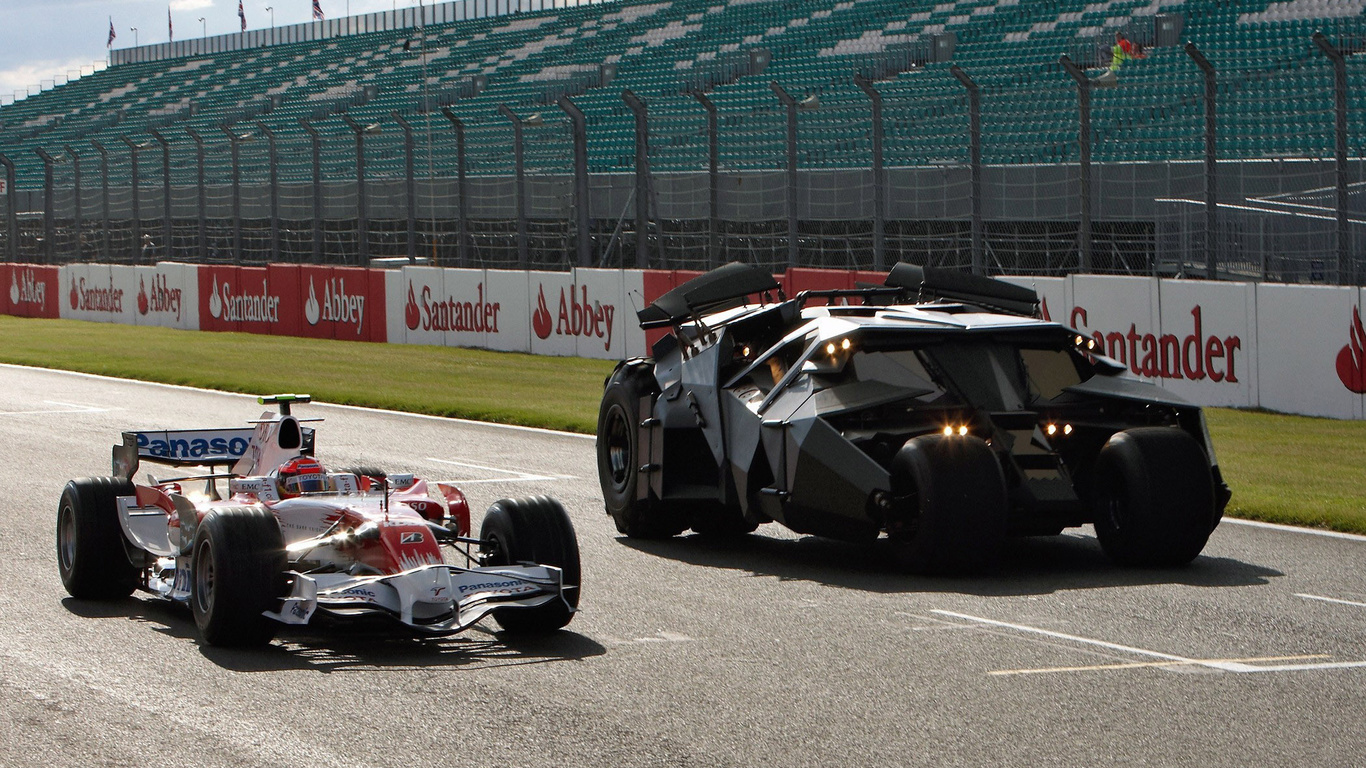 at silverstone, car, with, Toyota, batmobile, the, f1, the dark knight movie, from