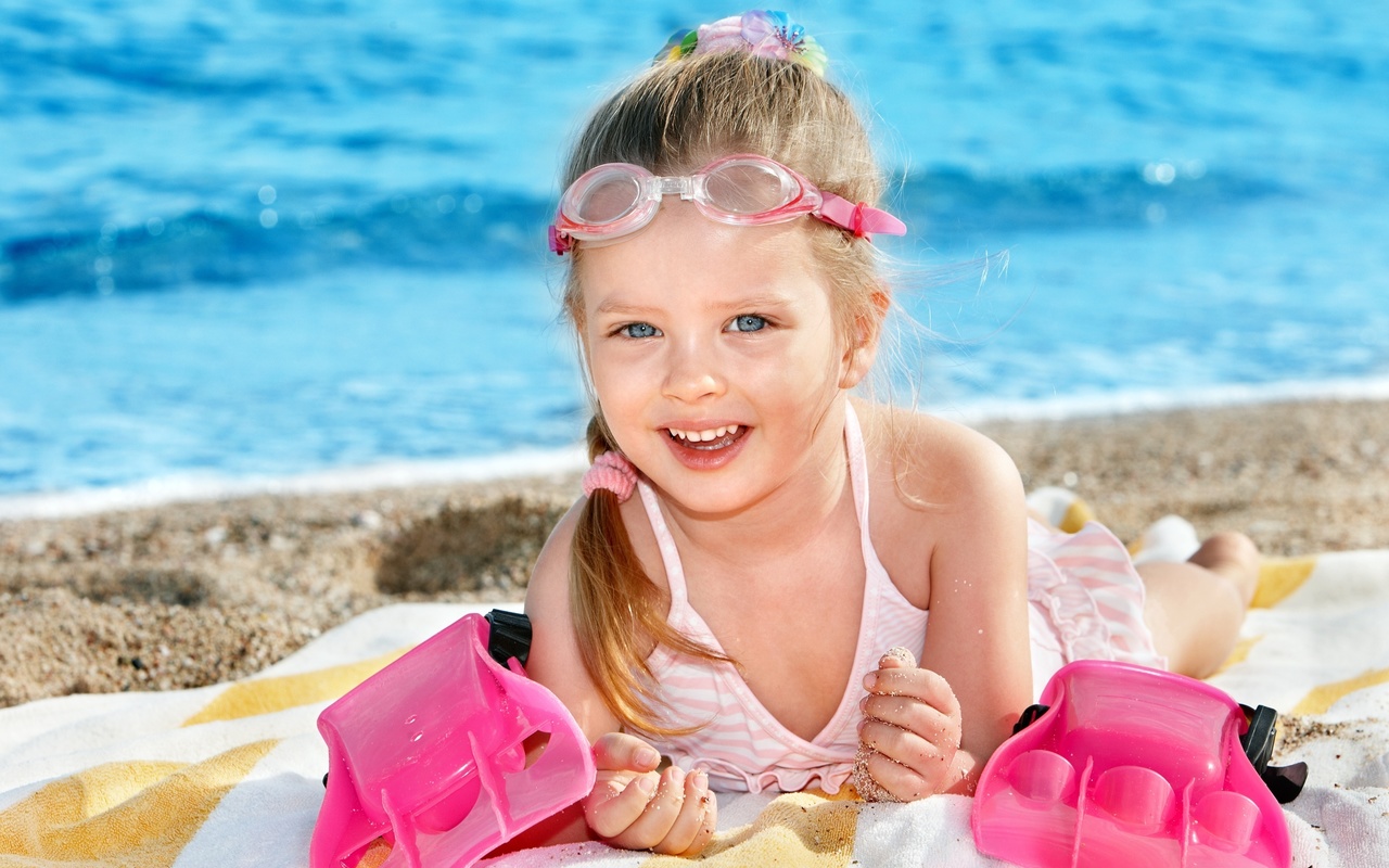 happiness, child, joy, cheerful, beach, cute, children, Happy little swimmer girl, beautiful