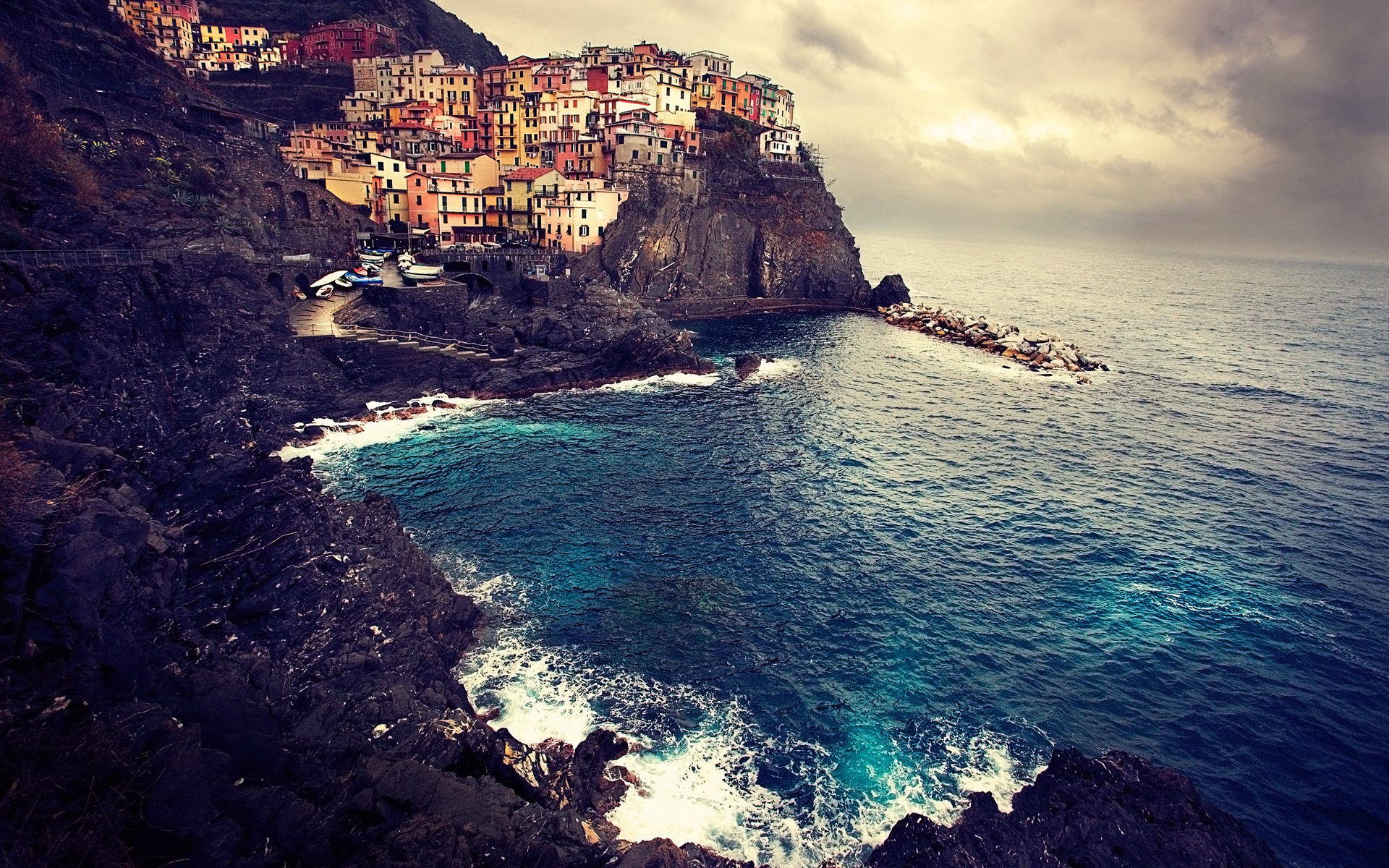 Картинки море, пейзаж, скалы, italy, дома, Manarola, италия, побережье -  обои 1920x1200, картинка №30504