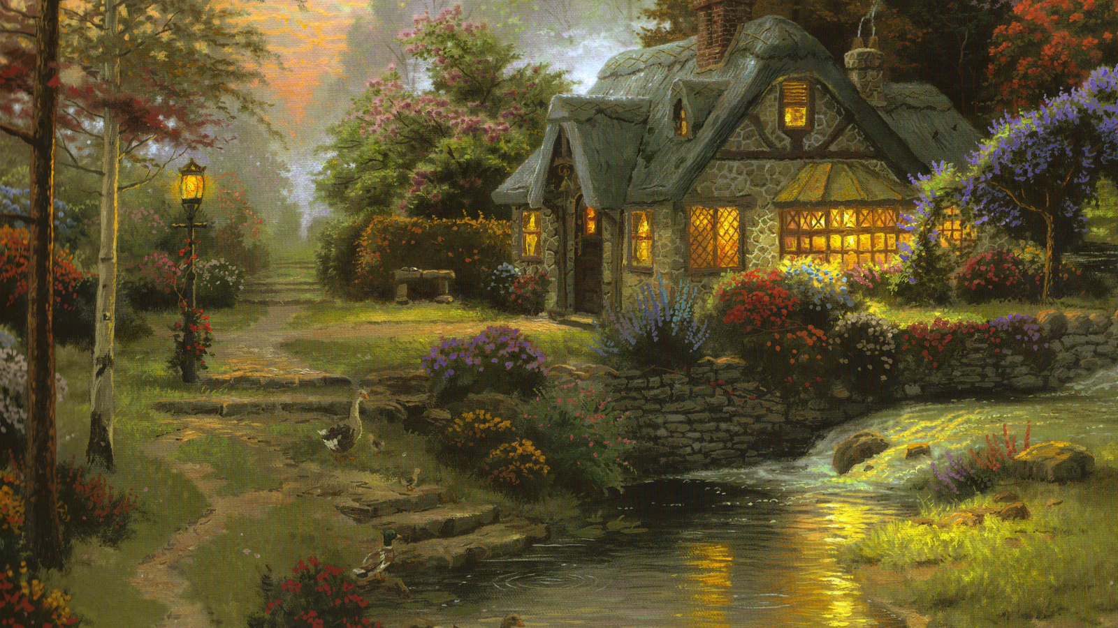  , painting, art, cottage, thomas kinkade, Stillwater cottage