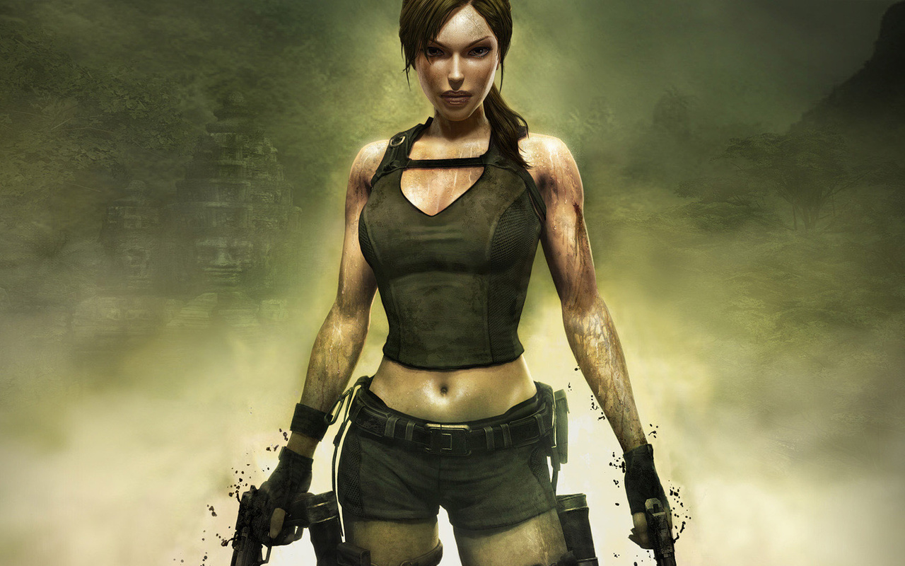 lara croft, girl, ruins, weapons, guns, tomb raider, jungle, legend, 