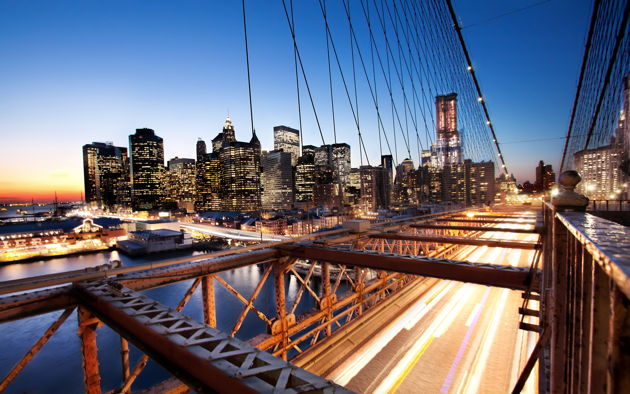 , usa, nyc, New york, -, brooklyn bridge, sunset, financial district