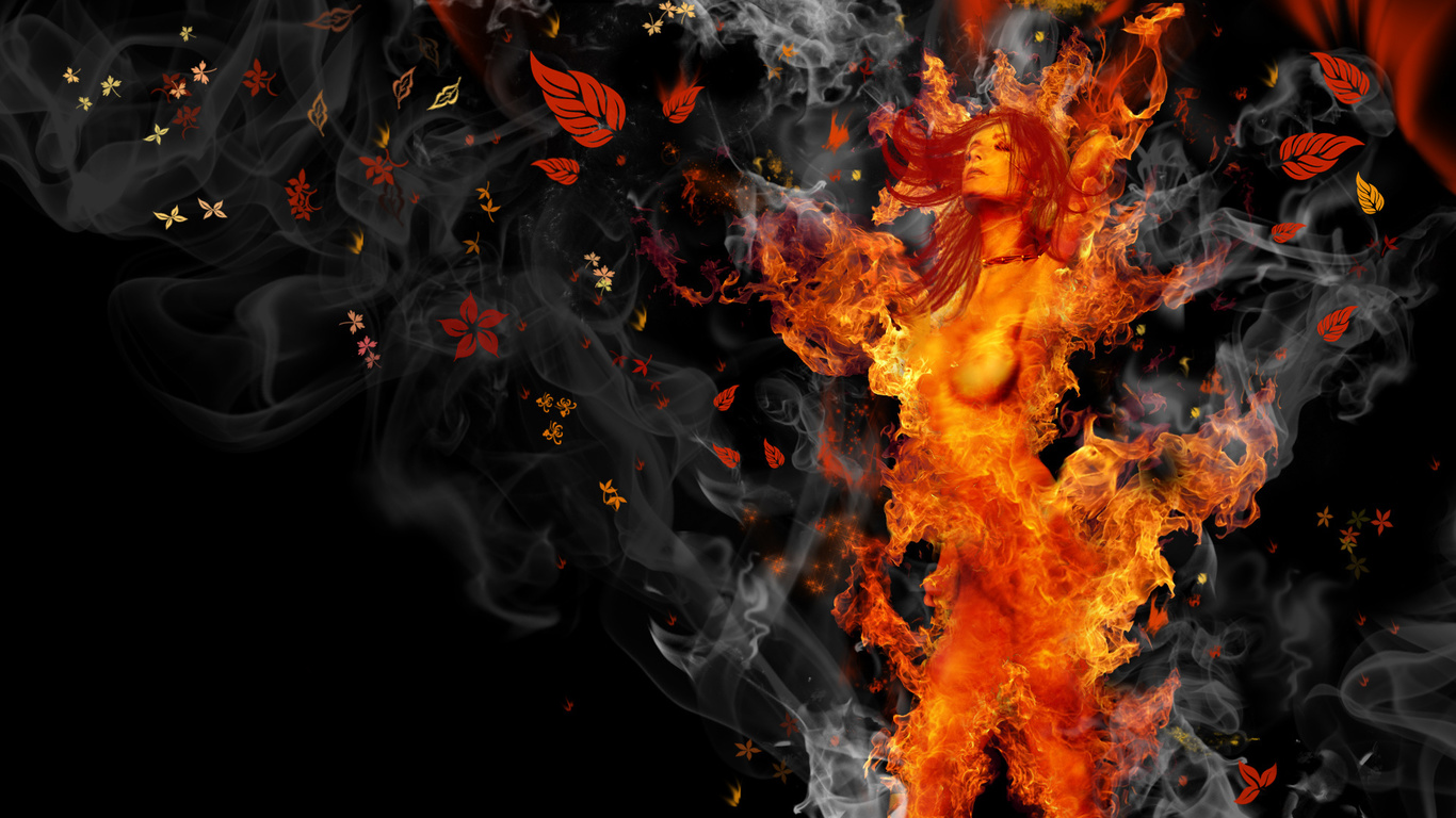 photoshop, fire, girl