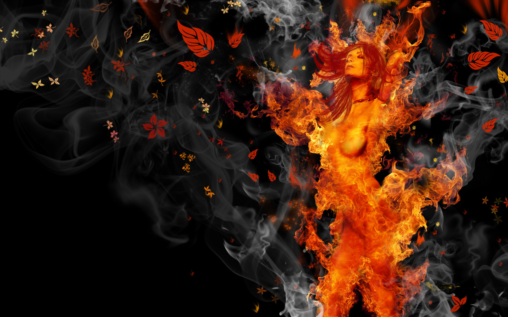 photoshop, fire, girl