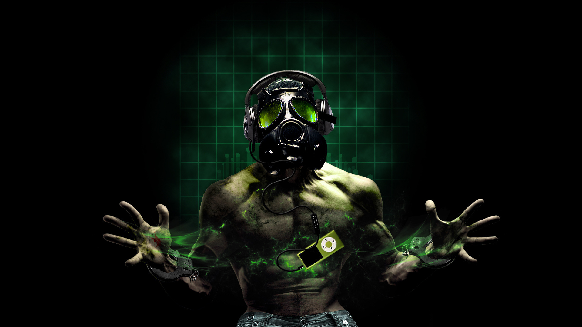 photoshop, music, gas mask, , ipod, , 