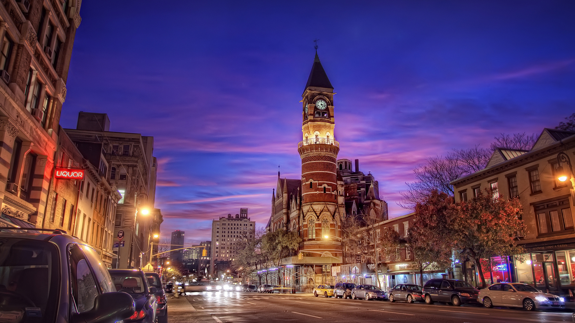 6th ave and 9th st., -, , usa, night, village, nyc, jefferson market, new york