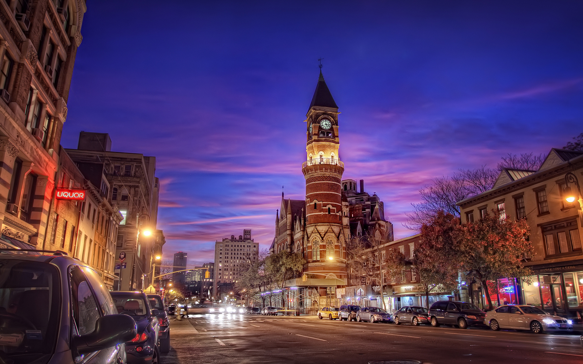 6th ave and 9th st., -, , usa, night, village, nyc, jefferson market, new york