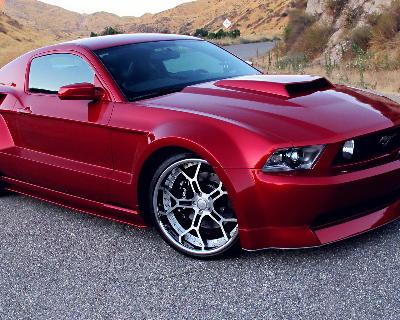 tuning, wide body kit, red, Ford mustang gt, rims