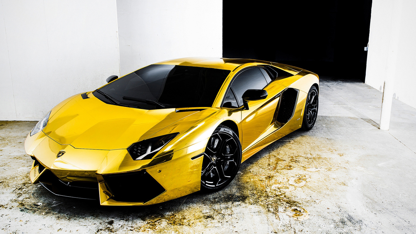 Картинки aventador, машины, спорткар, тюнинг, gold, золото, авто,  Lamborghini - обои 1366x768, картинка №49885