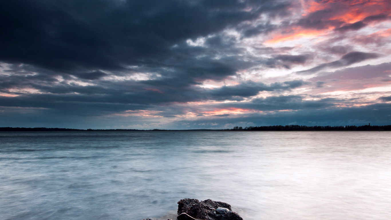 , , evening, sky, lake, Sweden, coast, stones, , clouds, 