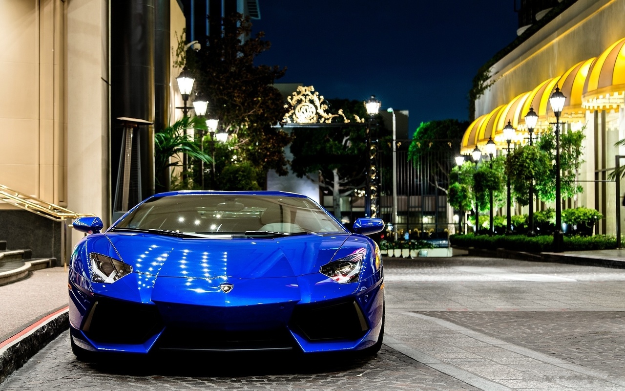 lamborghini, aventador, blue