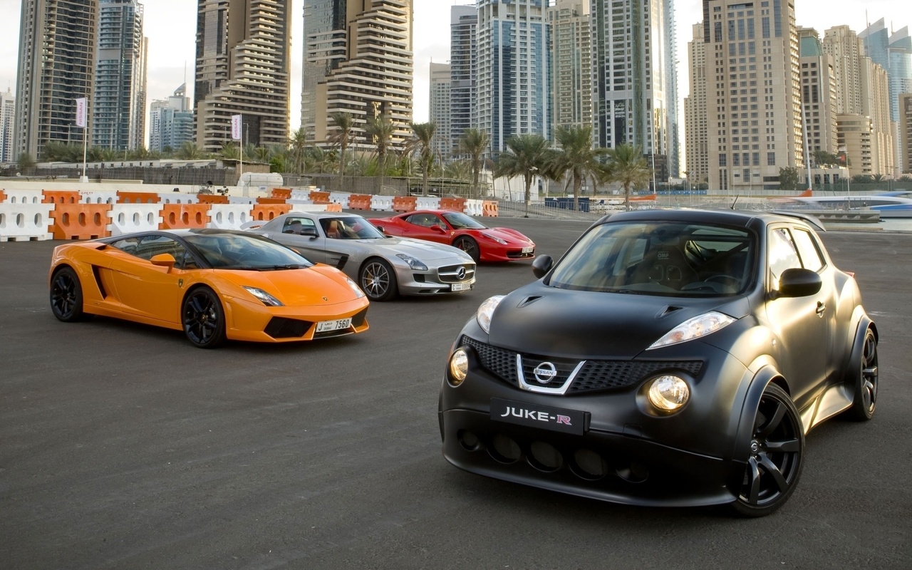 lamborghini, Nissan, juke r, and, italia, ferrari, sls, amg, gallardo, mercedes-benz, 458