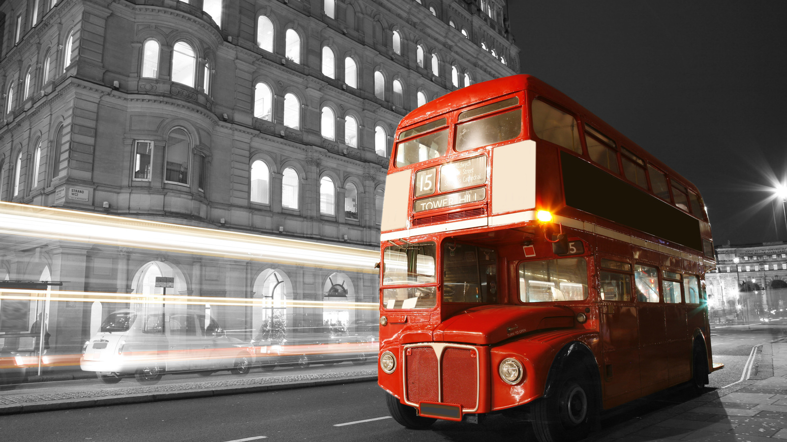 england, road, bus, blur, black and white, , night, lights, , city, street, London