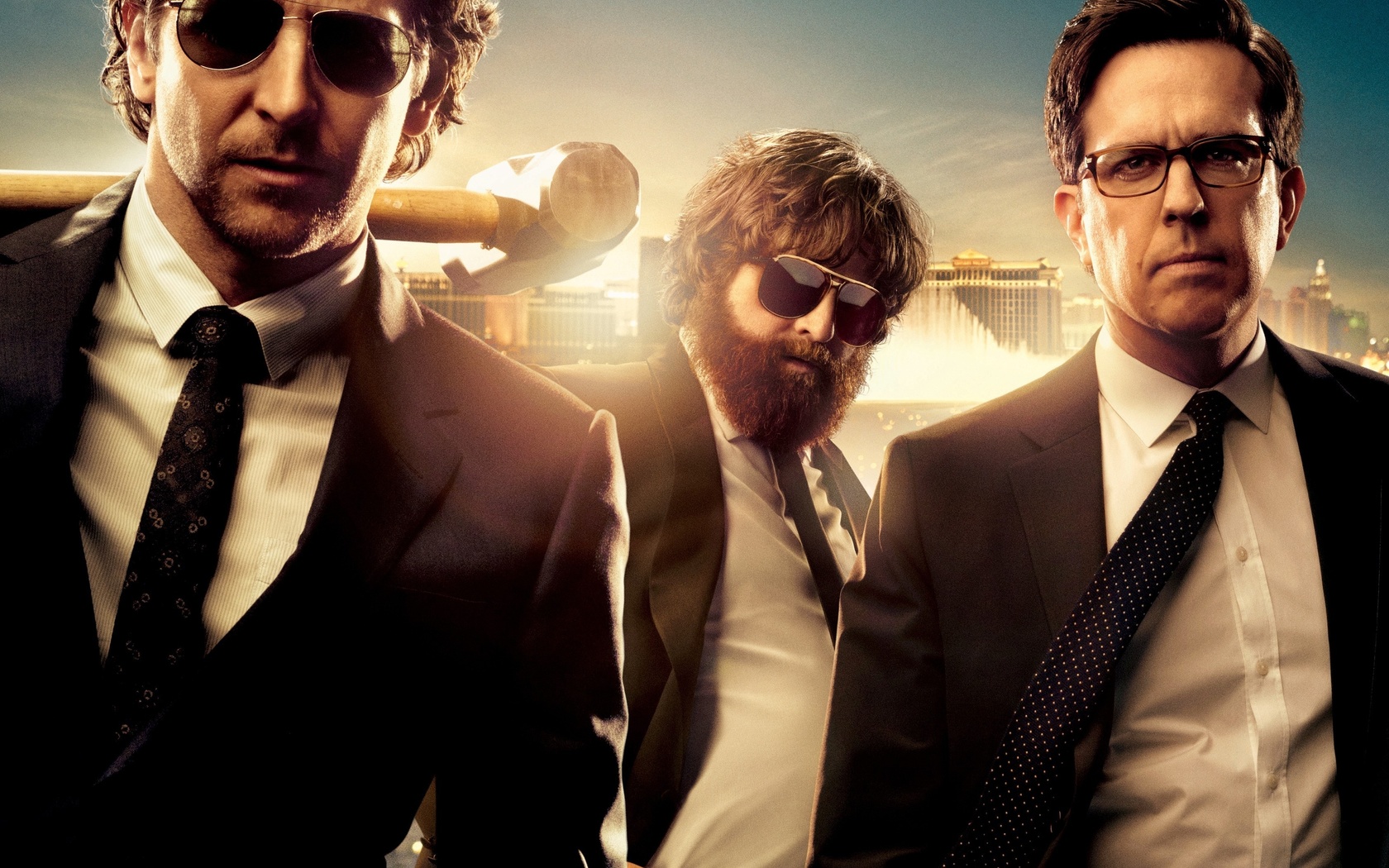 the hangover part 3, hangover part 3, hangover part iii, bradley cooper, zach galifianakis, ed helms, phil, alan, stu, warner bros, pictures, men, man, crazy, backround, comedy, black, sunglasses, hammer