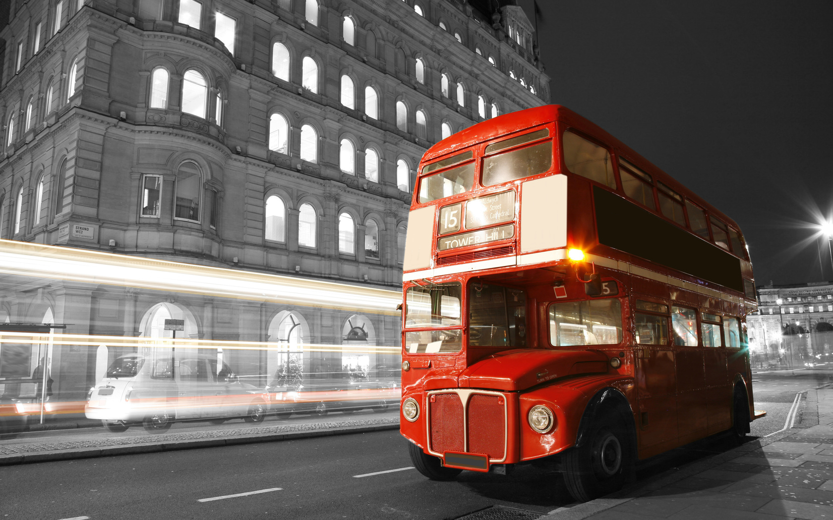 england, road, bus, blur, black and white, , night, lights, , city, street, London