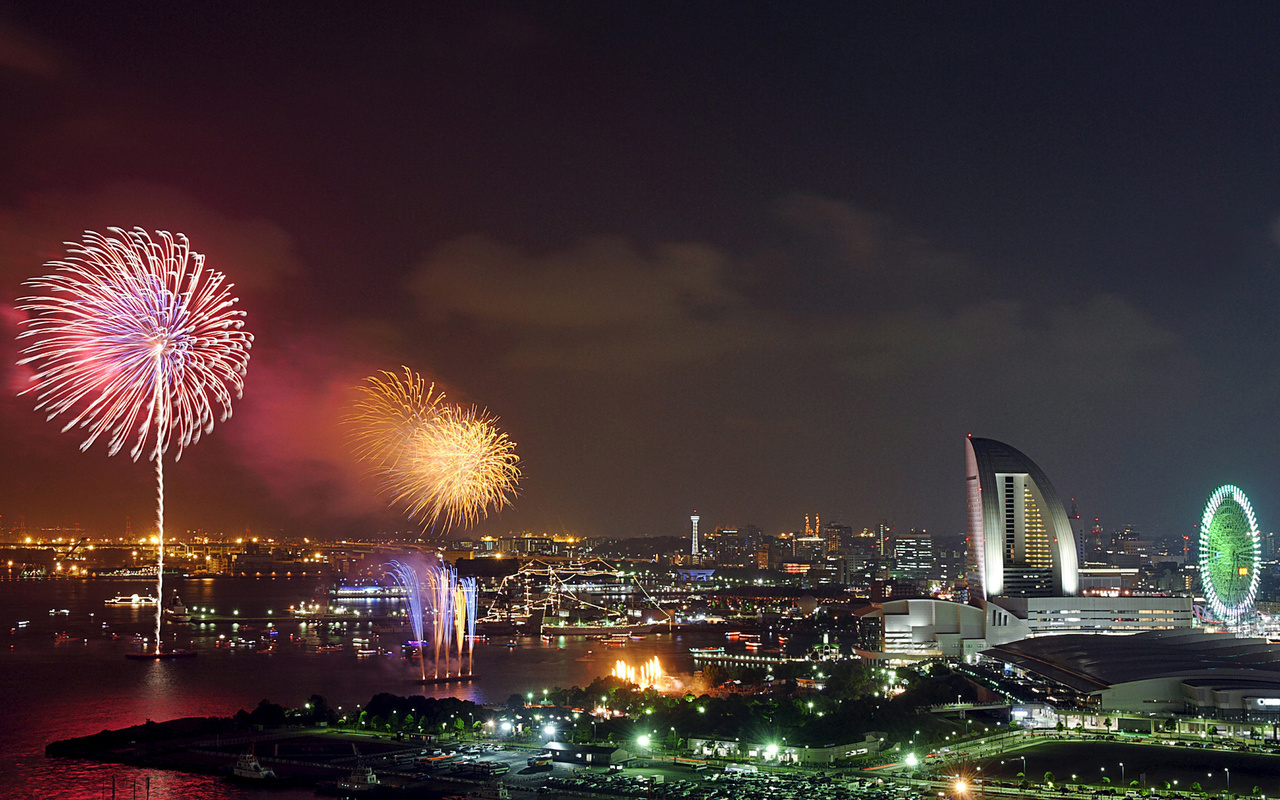 japan, , Fireworks. yokohama, , kanagawa, 