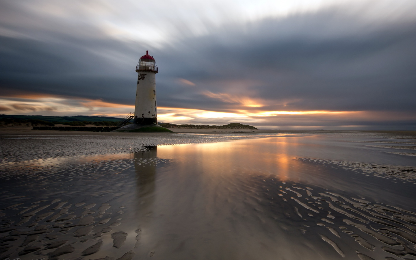 talacre, lighthouse, sunset, reflections, ,, 