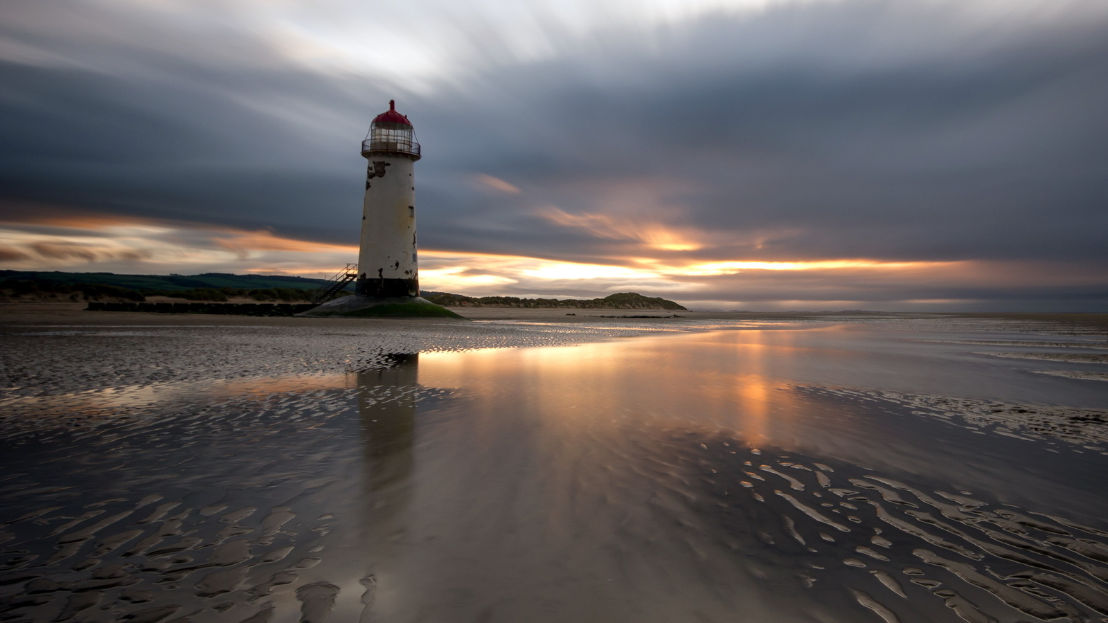 talacre, lighthouse, sunset, reflections, ,, 