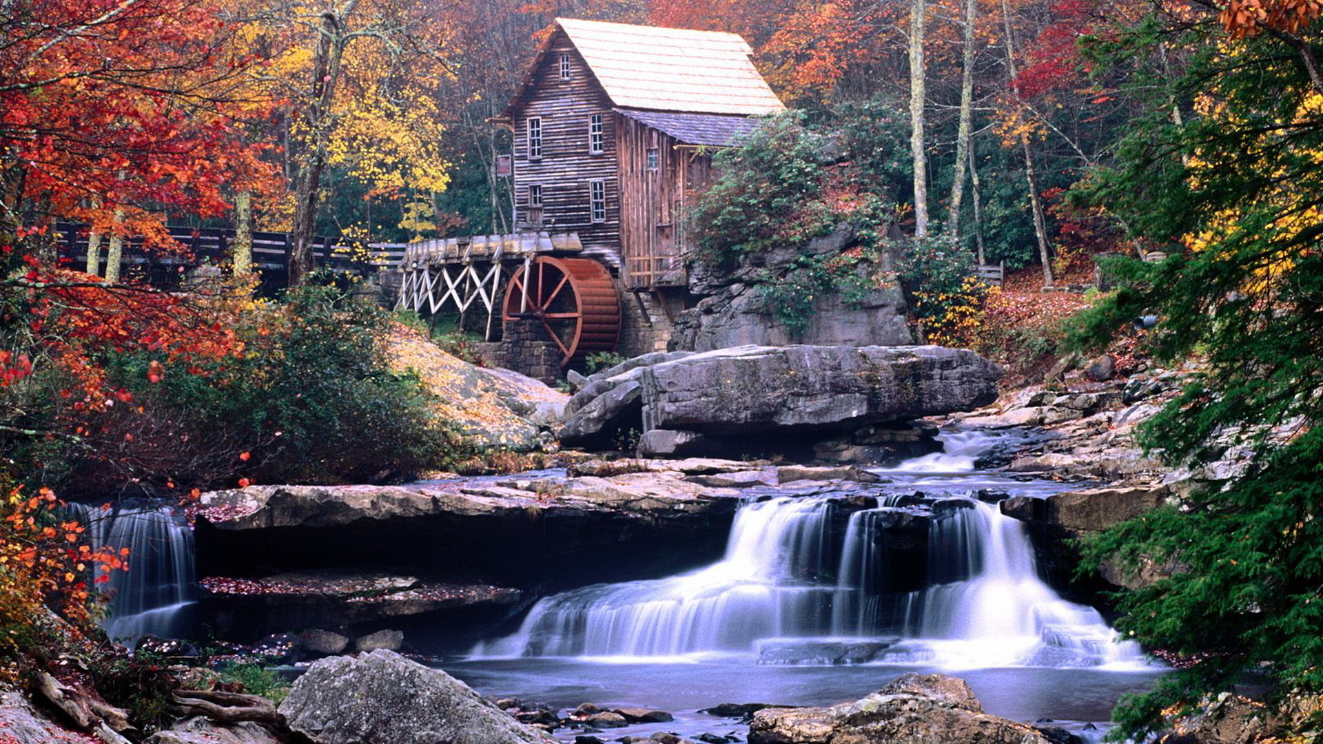 waterfall, forest, mill