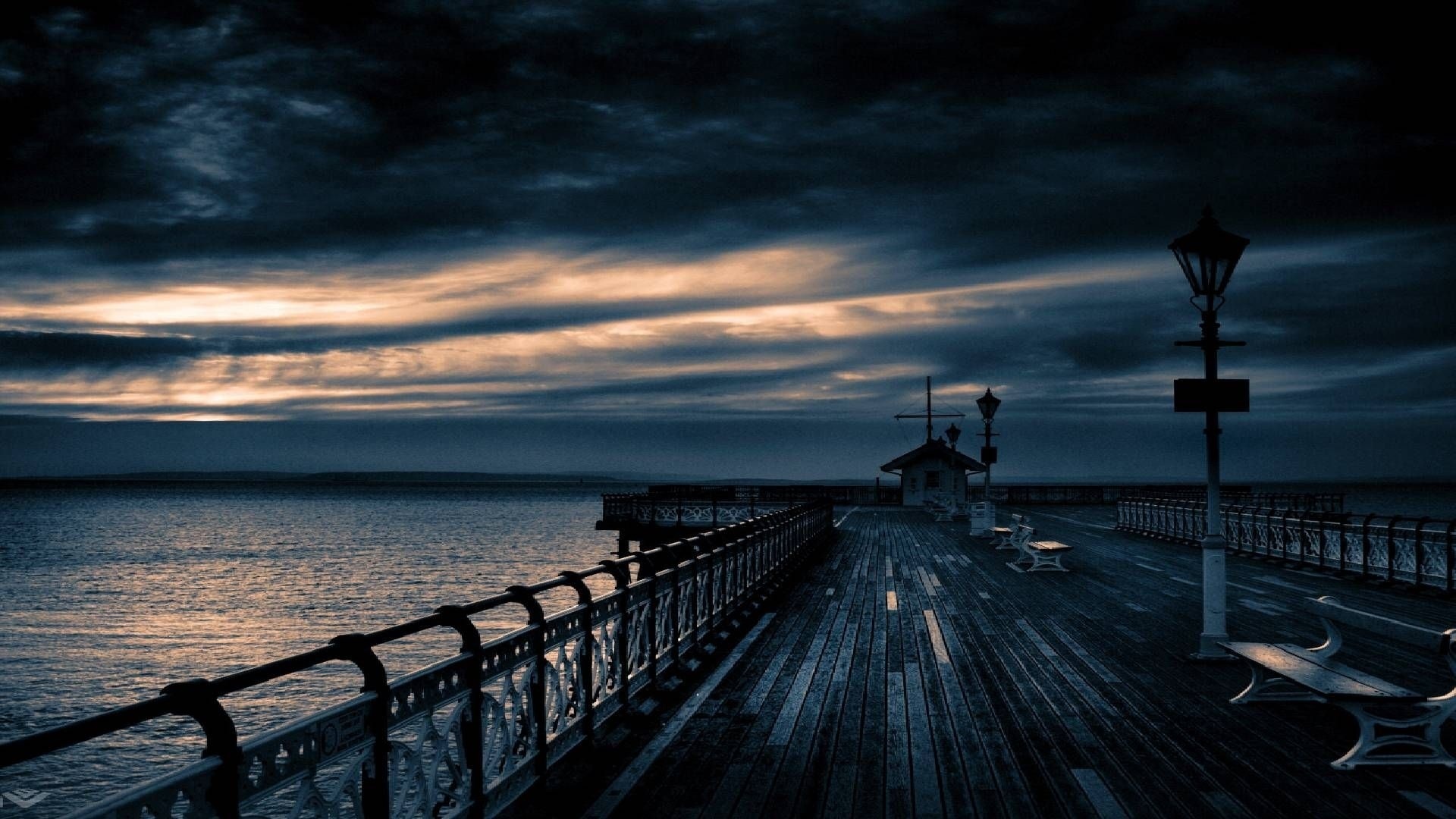 dock, sea, sky, clouds