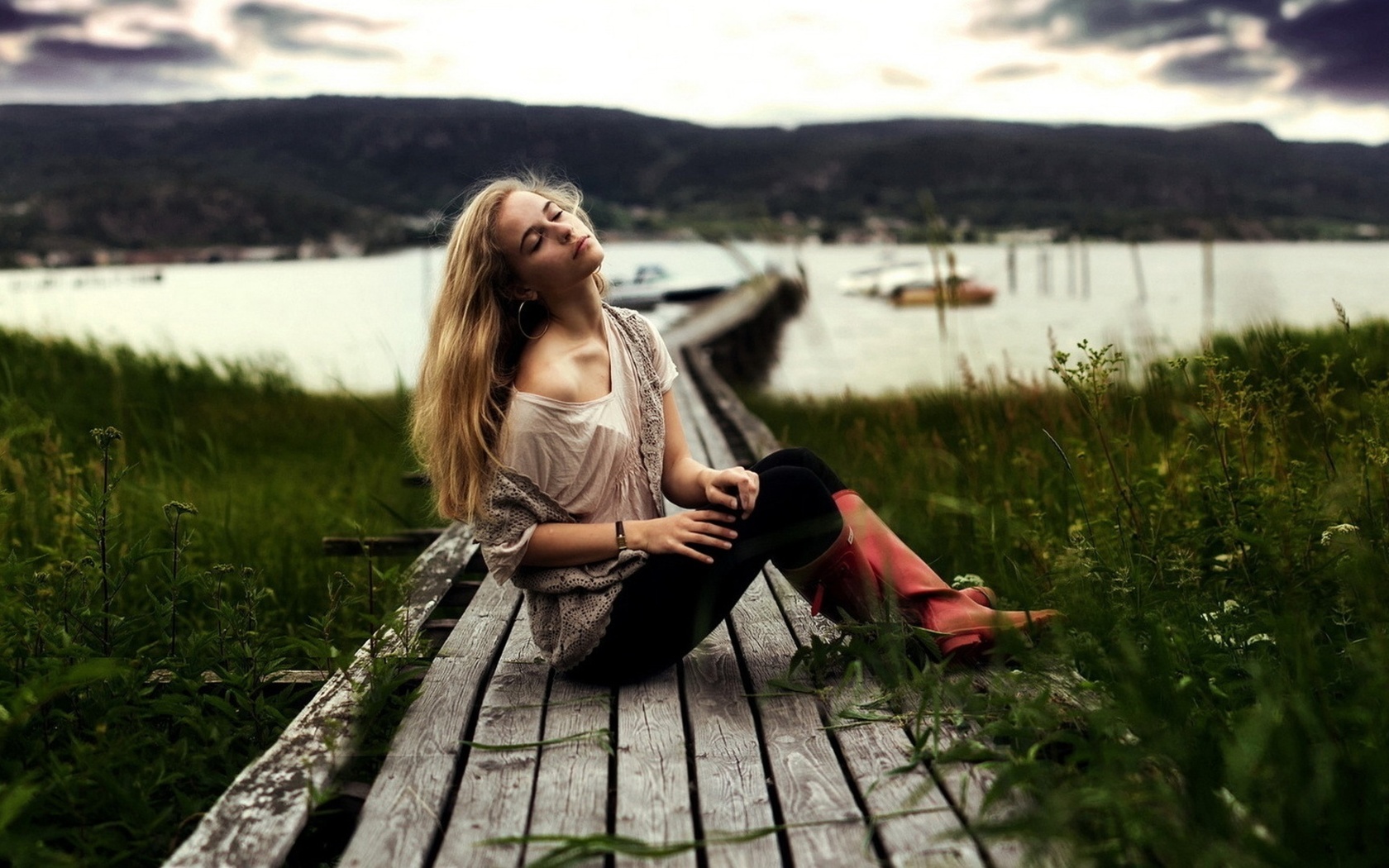 girl, landscape, hair, ,