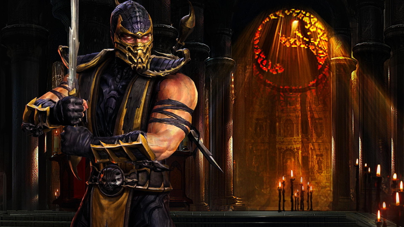 Картинки mortal kombat, komplete edition, арт, игра, скорпион - обои  1366x768, картинка №89715