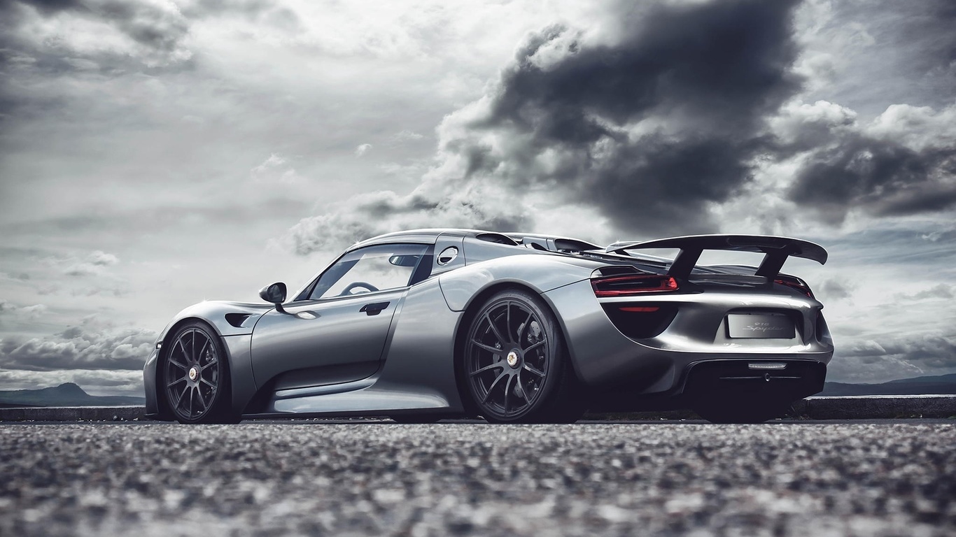 porsche, 918, spyder, rear, silvery