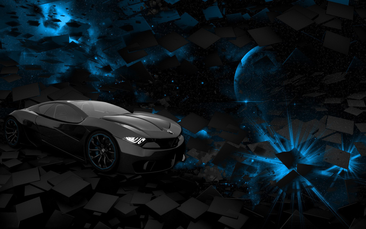 car, space, planet, blue, black, square, rendering, background